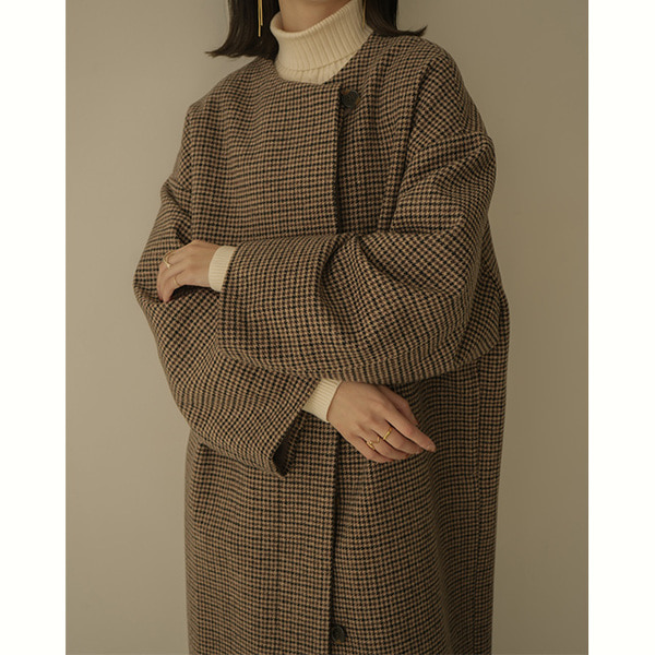 no collar wool check coat | ファッション通販サイト NUGU