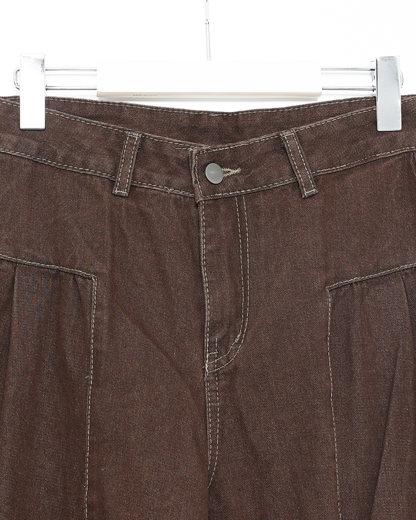 タック入りブラウンデニムワイドパンツ | ファッション通販サイト NUGU