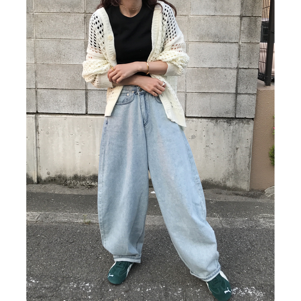 ユニセックス) バルーンワイドライトブルーデニムパンツ