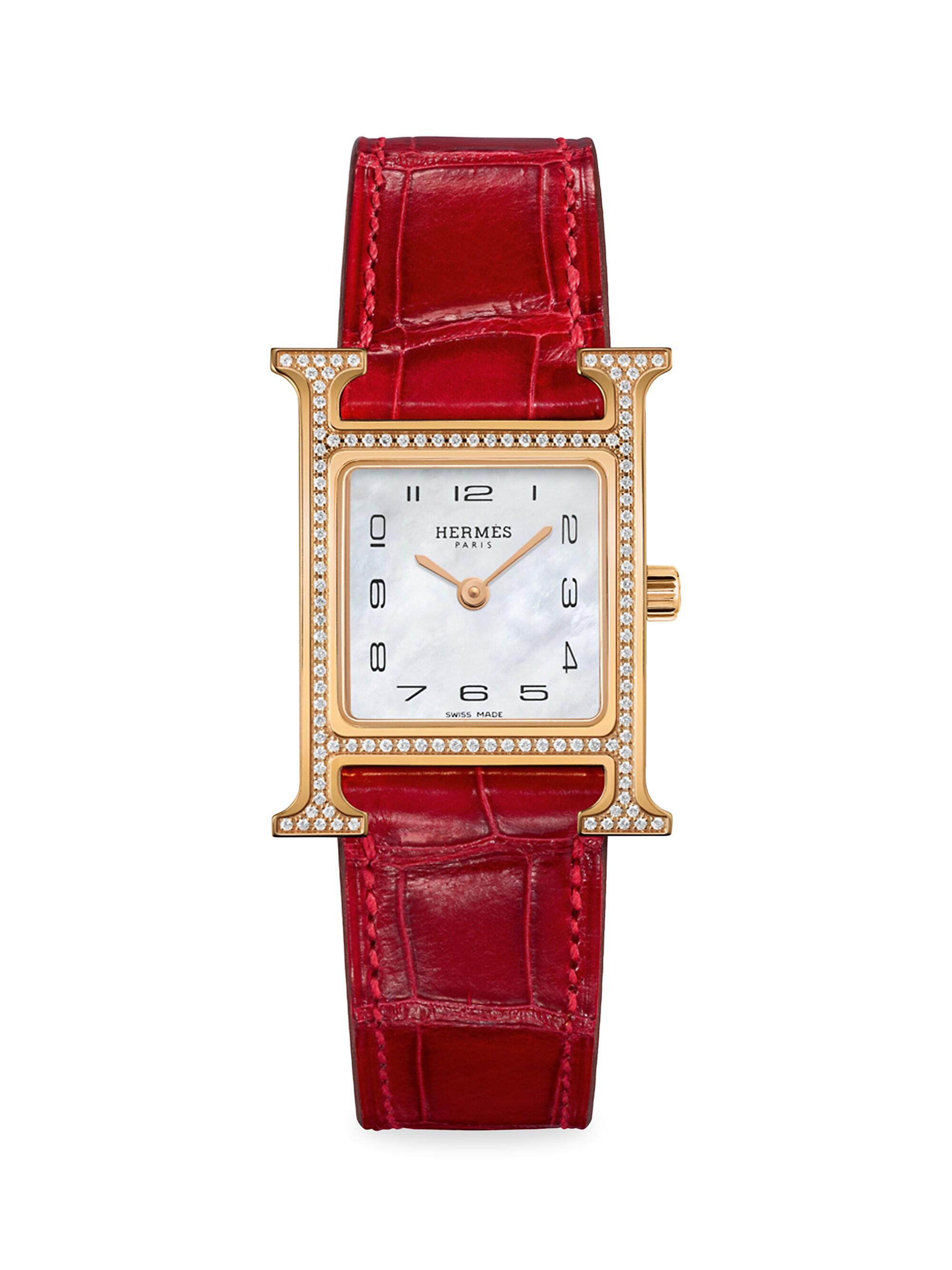 HERMÈS Heure H Diamond, Stainless Steel & Alligator Strap Watch
