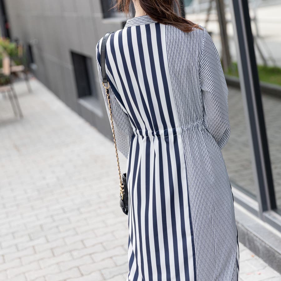 ストライプ ワンピース デザインワンピ [品番：LVLW0000285]｜Frenchic