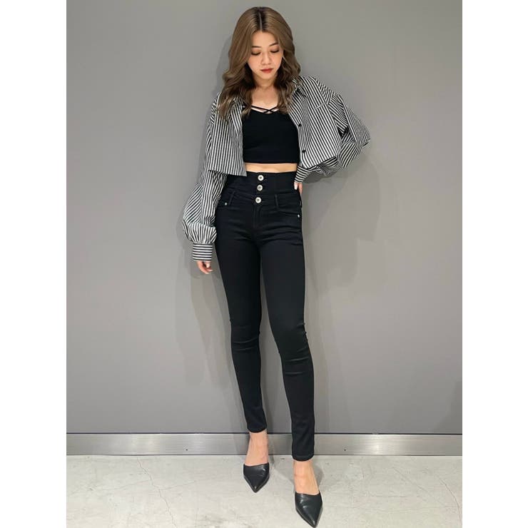 ハイウエストウエストクロススキニーデニムパンツ[品番：MKSW0060974