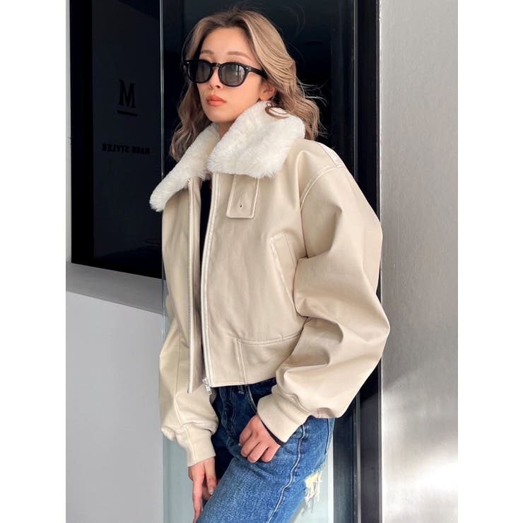 vintage processingフェイクレザーショートブルゾン[品番：MKSW0060170