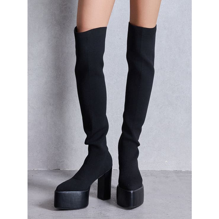 チャンキーソール KNEEニットブーツ[品番：MKSW0066518]｜GYDA