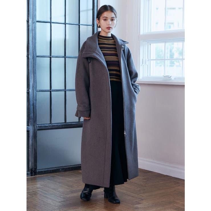 スタンドカラージップウール混コート[品番：MKSW0060528]｜MURUA