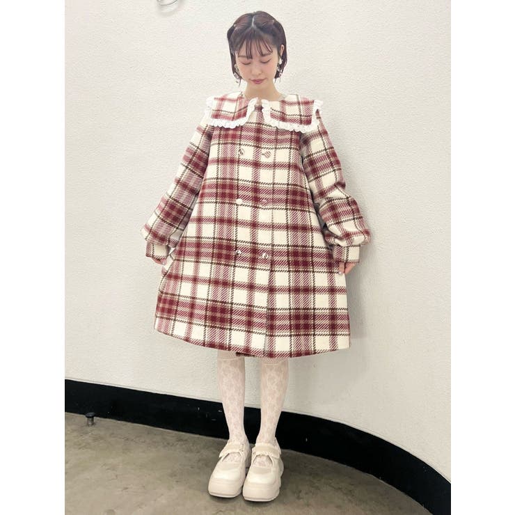 チェックセーラーカラーAラインコート[品番：MKSW0053816]｜merry