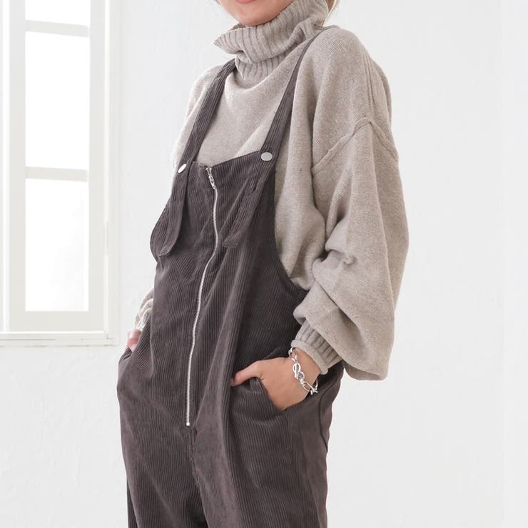 フロントZIPコーデュロイサロペット パンツ オーバーオール[品番