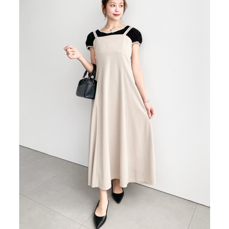 カットジョーゼットダブルストラップキャミワンピース[品番