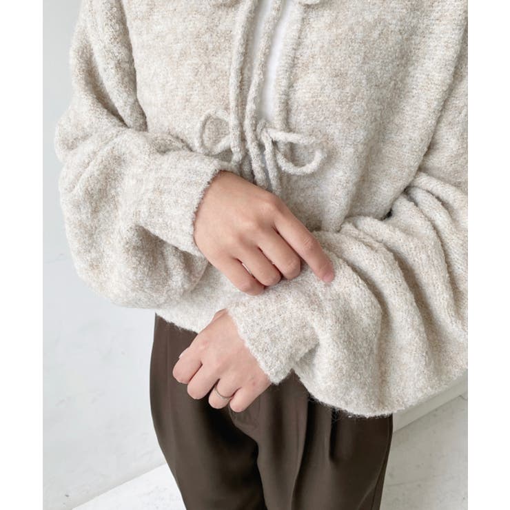 前後2WAYブークレニットリボンカーディガン[品番：ERMW0004032