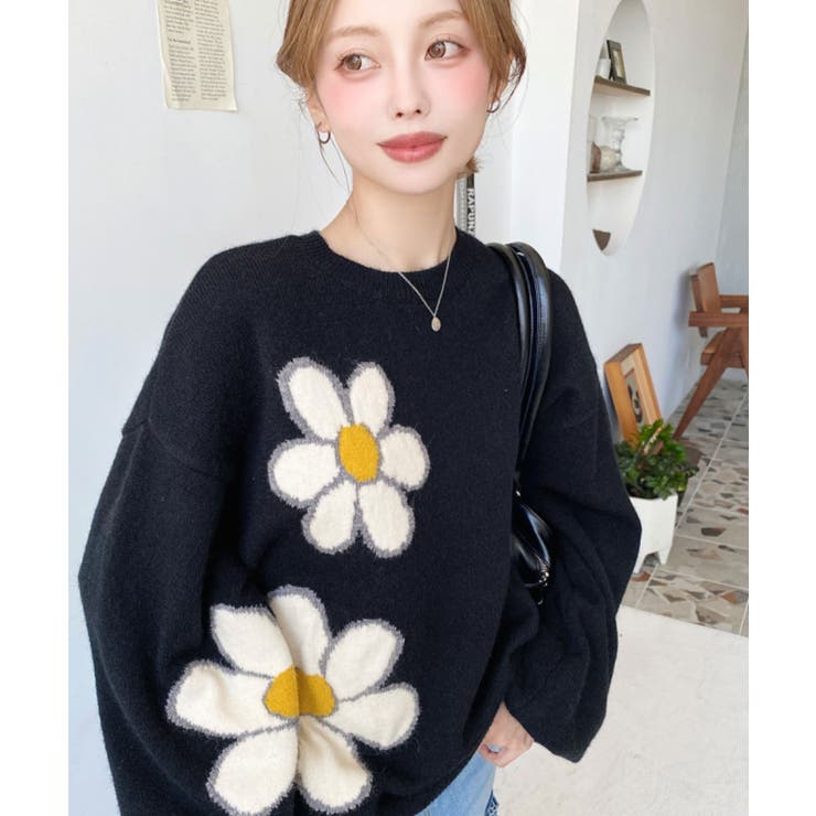 フラワージャガードニットプルオーバー[品番：ERMW0003956]｜moment+