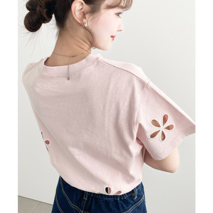 フラワー刺繍半袖Tシャツ[品番：ERMW0000188]｜moment+（モーメント