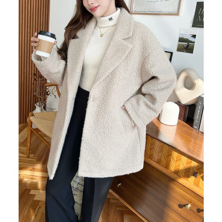 フェイクリングウールルーズシルエットテーラードジャケット[品番