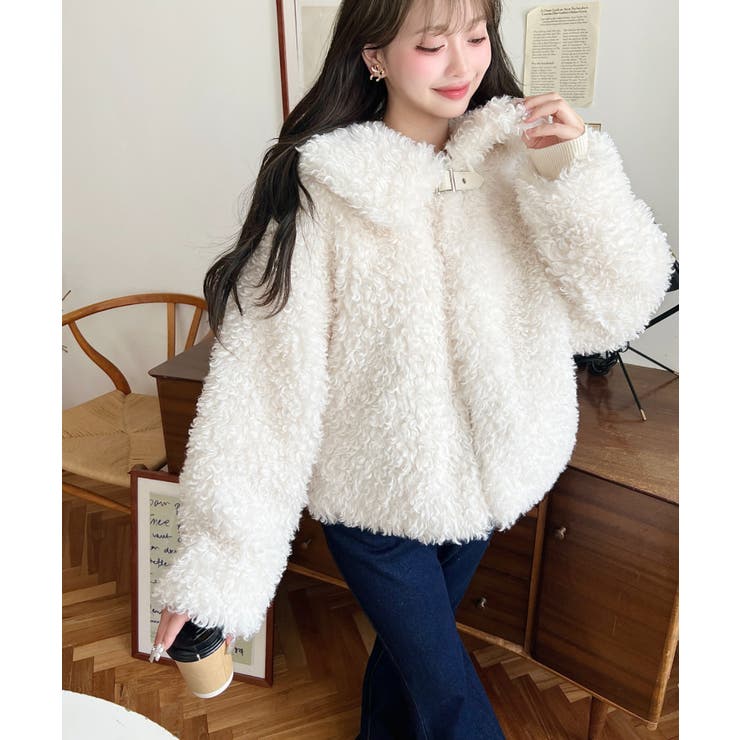 衿付きプードルフェイクファーブルゾン[品番：ERMW0004035]｜moment+