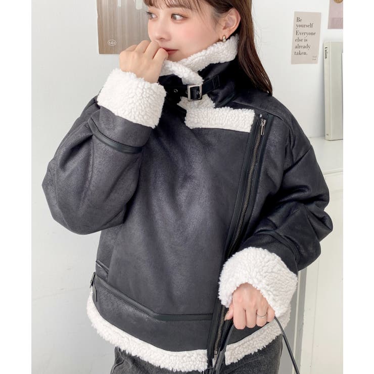 フェイクレザー×ボアフェイクムートンライダースジャケットブルゾン