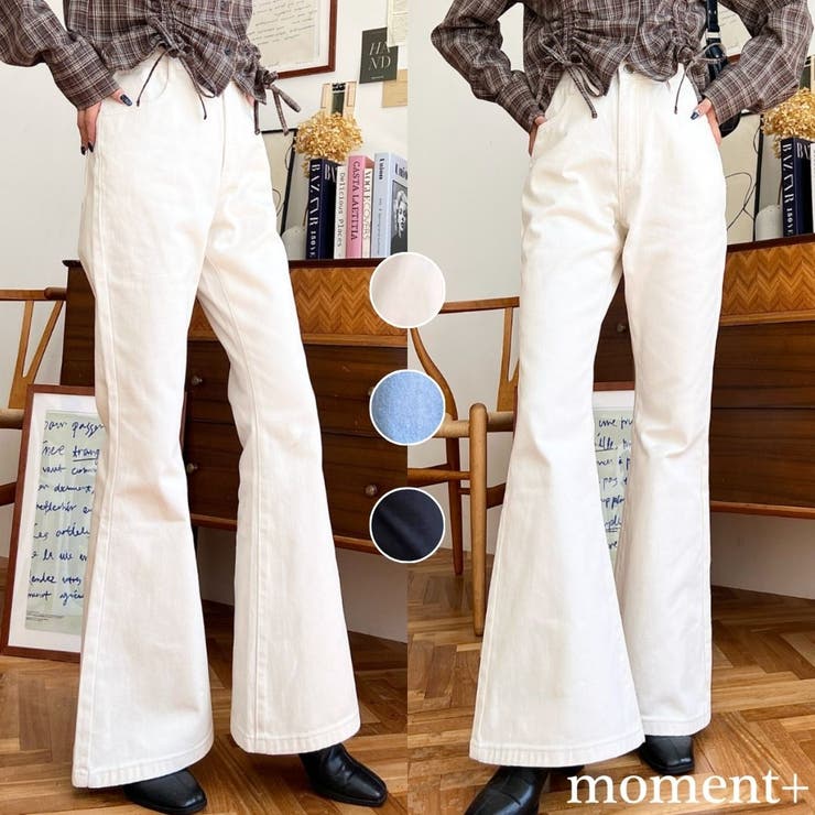 デニム＆ツイルフレアパンツ[品番：ERMW0003931]｜moment+（モーメント