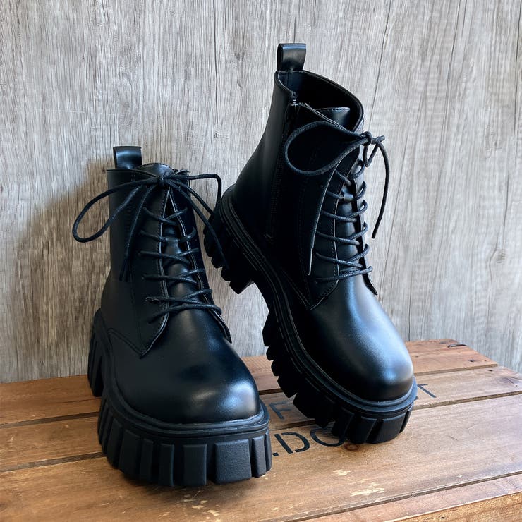 厚底トラックソール レースアップショートブーツ[品番：NOVS0003333