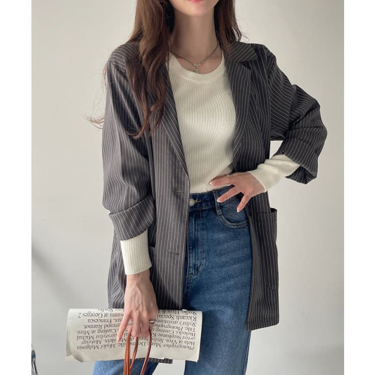 ストライプデザイン テーラードジャケット[品番：ORGW0009029]｜Eclat