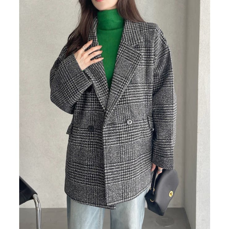 グレンチェック ダブル ショート丈 チェスターコート[品番