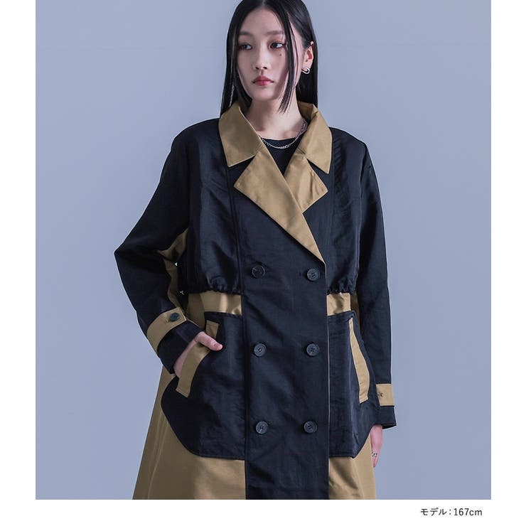 kOhAKU異素材ドッキング配色トレンチコート[品番：MITW0016556