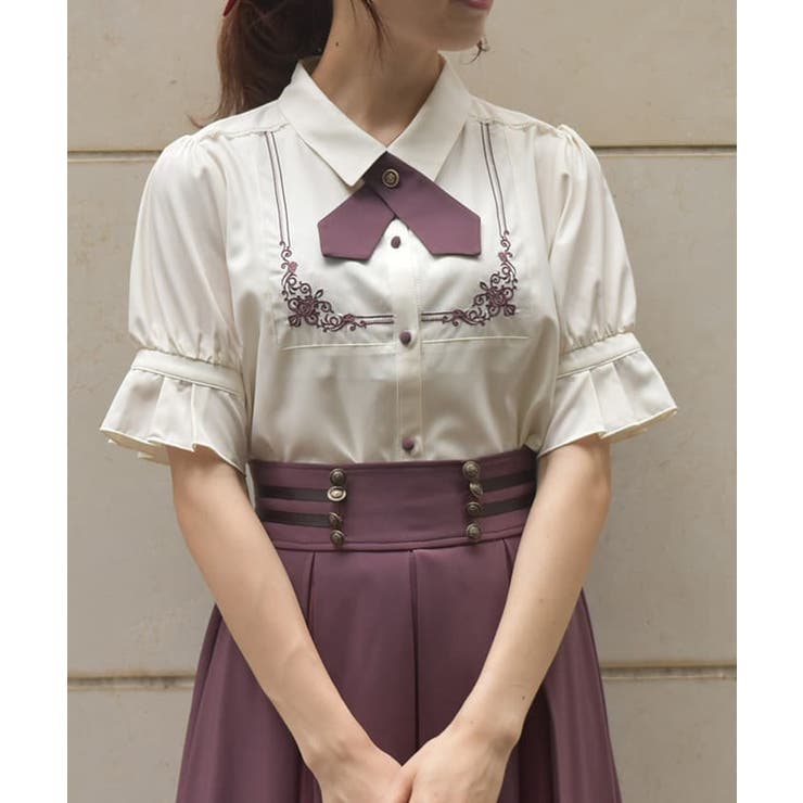 クロスタイ付き刺繍ブラウス[品番：IGAW0005244]｜axes femme