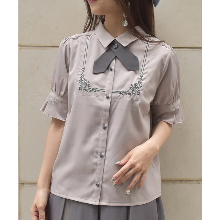 クロスタイ付き刺繍ブラウス[品番：IGAW0005244]｜axes femme