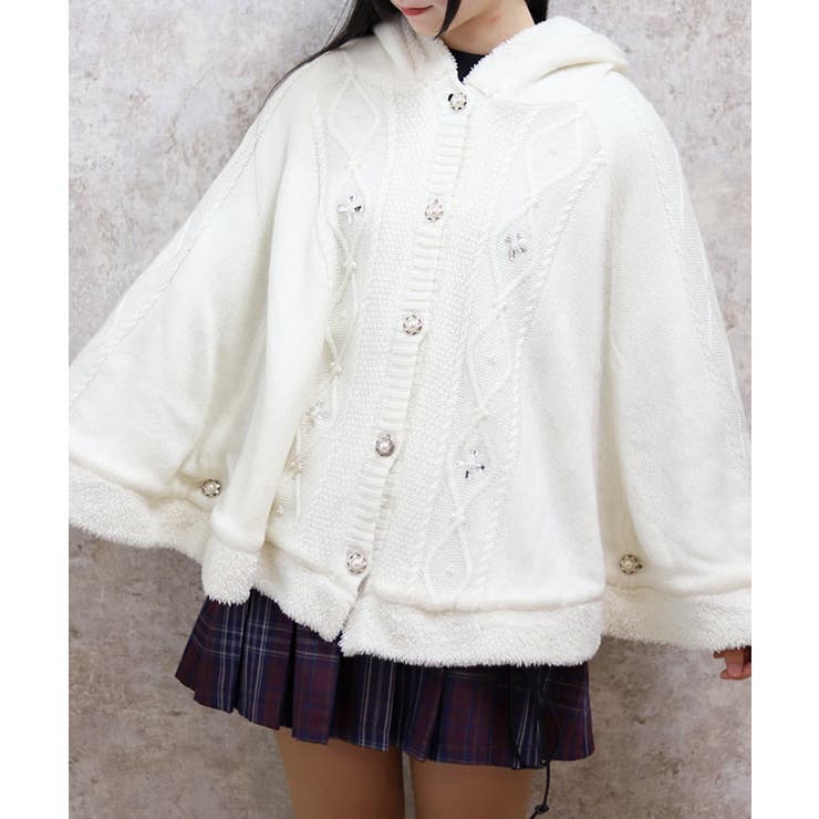 ビジュー裏ボアニットポンチョ[品番：IGAW0005635]｜axes femme