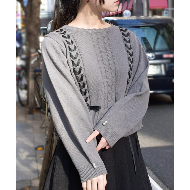 レースアップニットプルオーバー[品番：IGAW0005963]｜axes femme