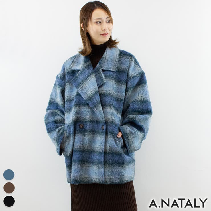 シャギーチェックコクーンミドルコート[品番：ACTW0004295]｜A.NATALY