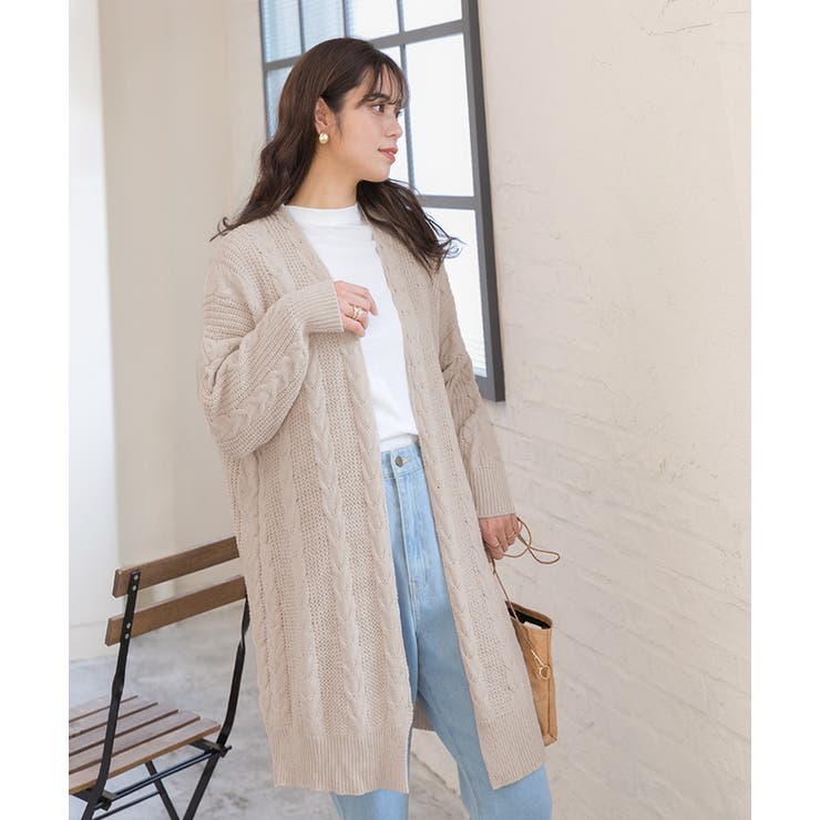 ニットカーディガン ケーブル ショールカラー[品番：ADEW0000805]｜ad