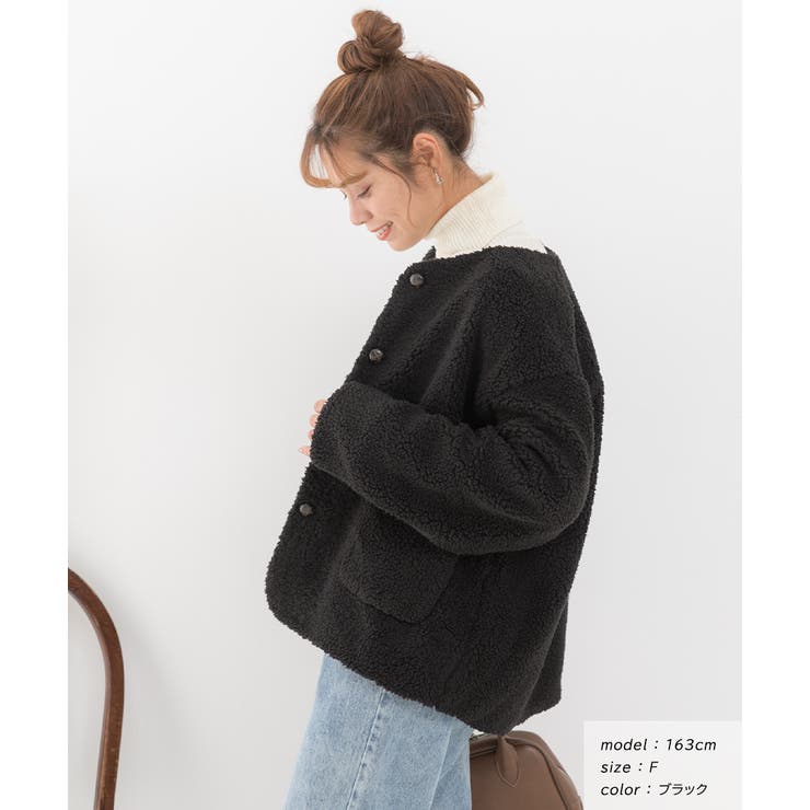 ノーカラーポケ付きボアジャケット[品番：ADEW0003827]｜ad thie