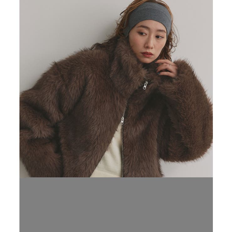 ショート丈スタンドカラーフェイクファージャケット[品番：ADEW0005130