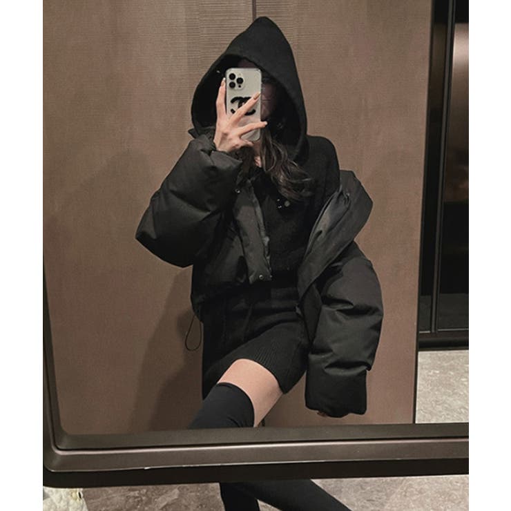 フード付きニットワンピース ミニワンピース 韓国ファッション[品番