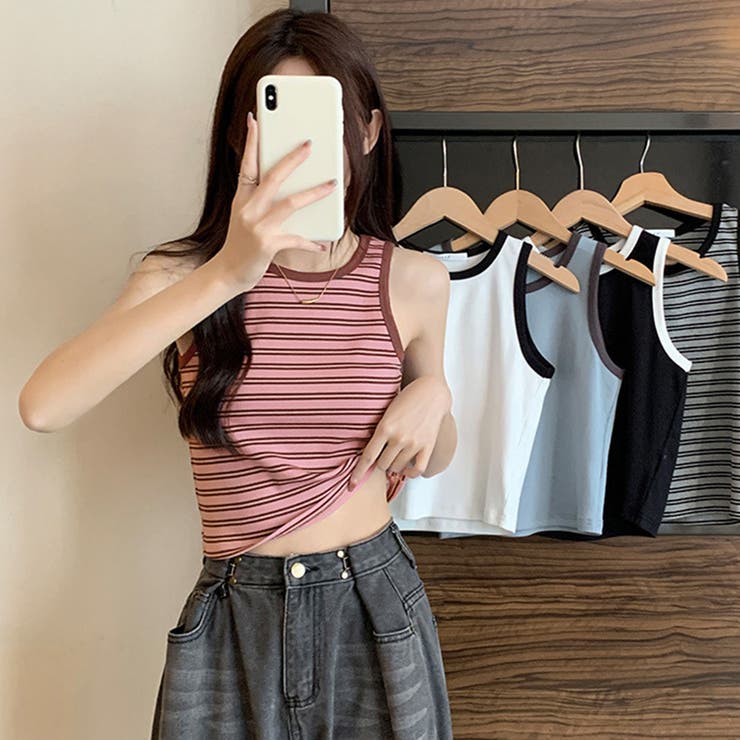 クロップド丈 タンクトップ ボーダー柄[品番：AGCW0004311]｜SUNSHINE