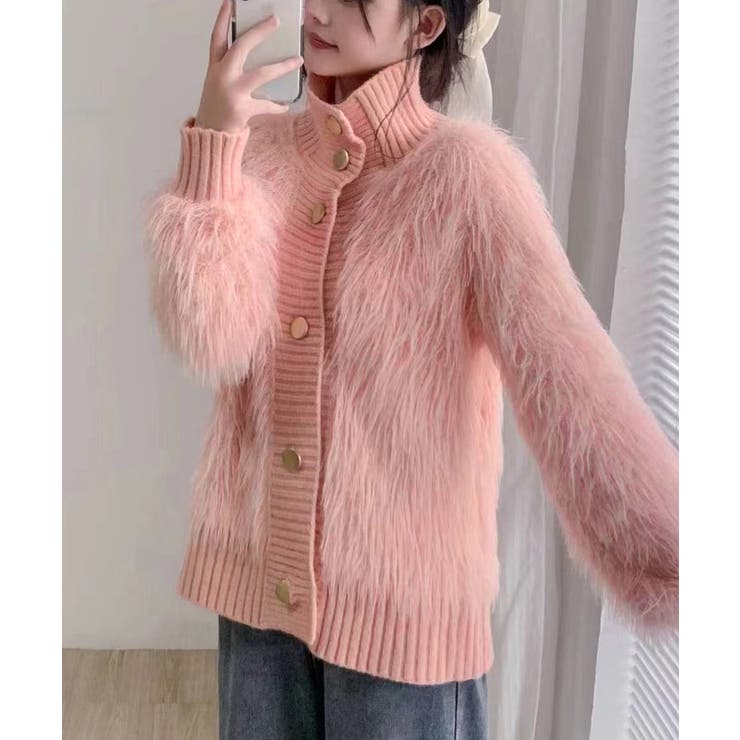 ファーカーディガン スタンドカラー 韓国[品番：AGCW0005225