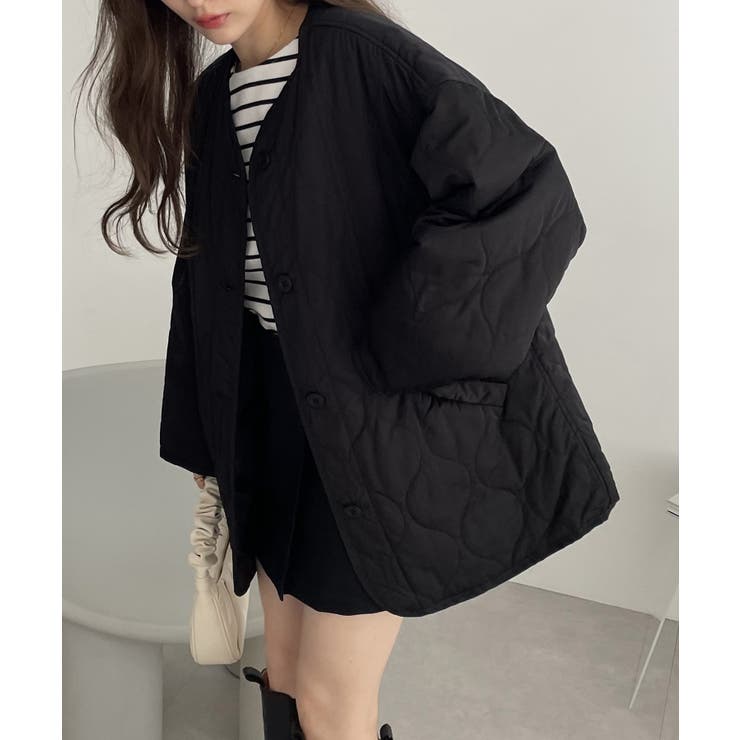 ノーカラー キルティング ジャケット[品番：AZ000003567]｜andme