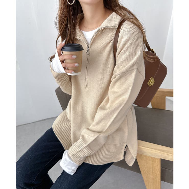 ハイネック ハーフジップ ニット[品番：AZ000003811]｜andme