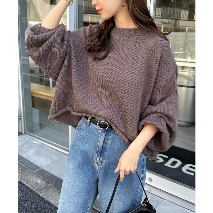 袖ボリューム 短丈 ニットトップス[品番：AZ000003789]｜andme