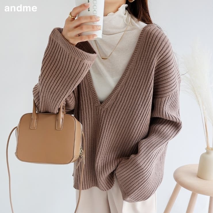 深Vネック リブニット セーター[品番：AZ000003857]｜andme