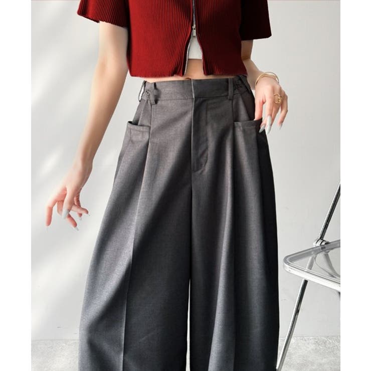 大人スタイリッシュ。ウエスト調節ホック付き美脚タックワイドパンツ