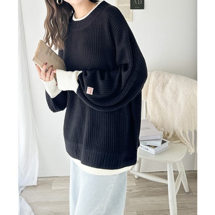 JaVaジャバ コラボ》ゆるニットであざと感。重ね着風ローゲージビッグ