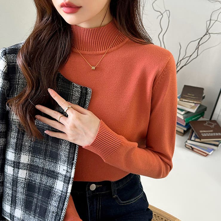 きれいめカラーニット ヤク風ニット ハイネック[品番：COCW0005056