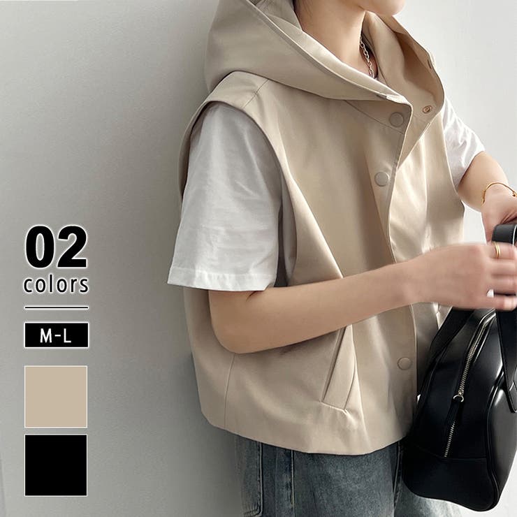 ノースリーブジレジャケット フード付きベスト パーカー風ベスト[品番