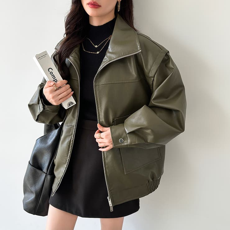 フェイクレザージャケット ライダースジャケット ダブルジップ[品番