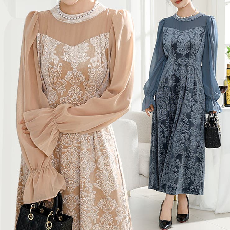 ダマスク柄 シフォン ドッキング[品番：LCLW0007288]｜レース