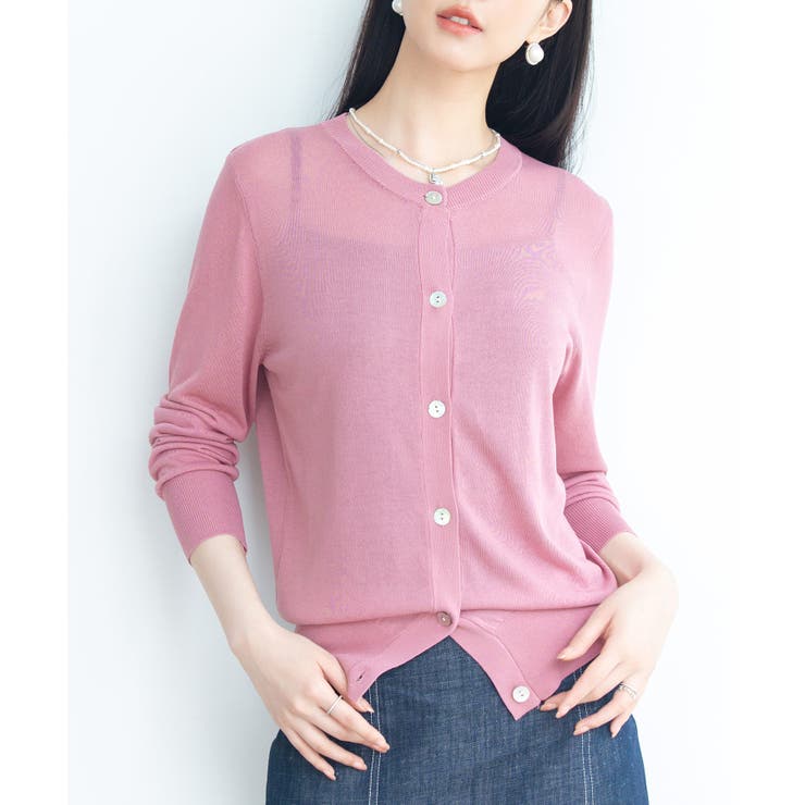 接触冷感】クルーネックサマーニットカーディガン[品番：DSSW0004086