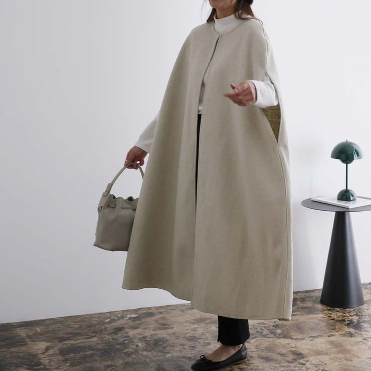 ロングケープコート【韓国ファッション】[品番：ZJ000023893]｜Girly
