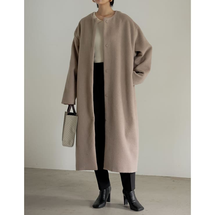 スタイリッシュに決まるノーカラーコート [低身長サイズ有]カラー