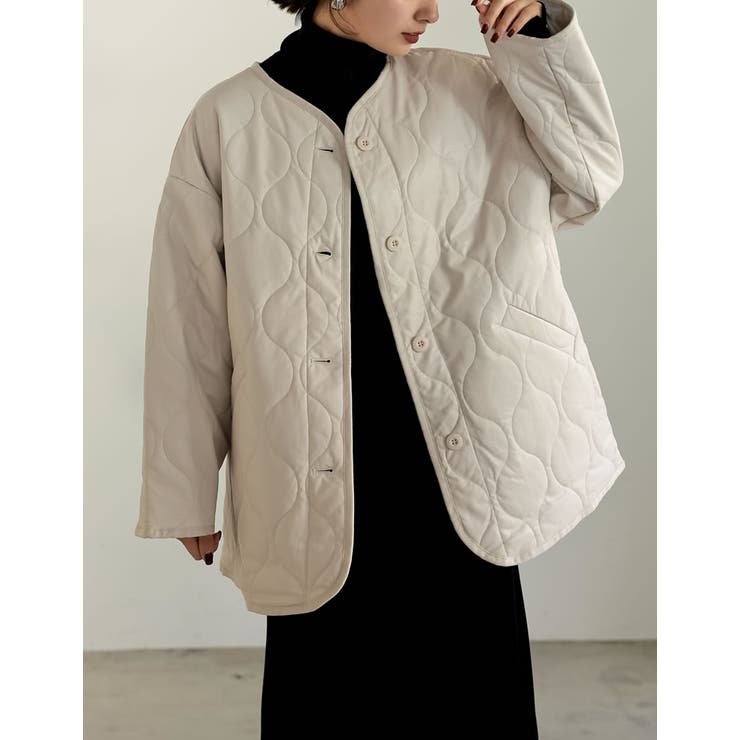 低身長サイズ有]フェイクレザーキルティングジャケット[品番