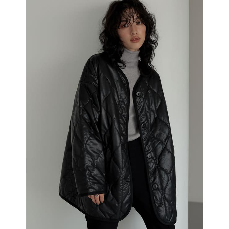 低身長サイズ有]フェイクレザーキルティングジャケット[品番