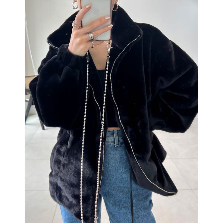 ハイネックドロスト付きフェイクファージャケット[品番：GS000022547